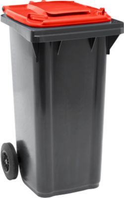 Fahrbare Mülltonne SSI Schäfer GMT eXtra, 120 l, EN 840, vorbereitet für Chipaufnahme, Ziehgriff, 90 % Recycling-Kunststoff, schwarz-rot