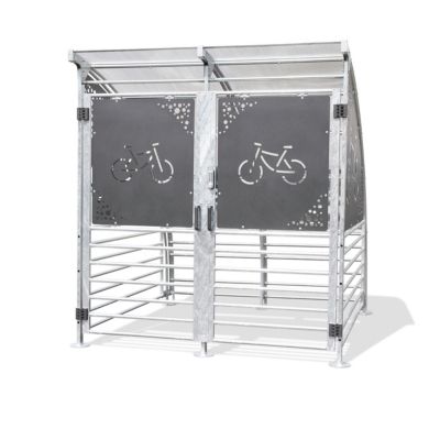 Fahrrad-Unterstand Mottez, für 6 Fahrräder oder 3 Fahrräder + 2 Motorräder, Sicherheitstür mit Zahlenschloss, B 800 x T 3130 x H 1900 mm, anthrazit
