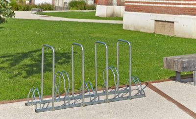 Fahrradständer Mottez, 2 Ebenen, für 5 Fahrräder mit Reifenbreite bis 55 mm, 4 Diebstahlsicherungsbügel, B 450 x T 1600 x H 830 mm, Stahl, metallgrau