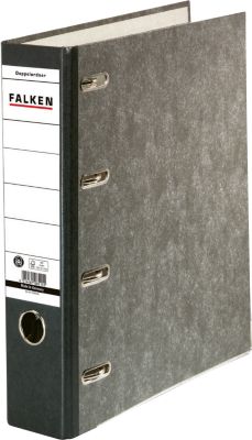 Falken Doppelordner S70, 2 x A5-Querformat, Rückenbreite 70 mm, Hebelmechanik, Kantenschutz, Griffloch, Beschriftungsschild, Blauer Engel, schwarz