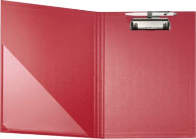 Falken Klemmbrettmappe, A4, für 50 Blatt, Einstecktasche, Stiftehalter, FSC®-Pappe/Metall/Kunststoff, rot, 1 Stück