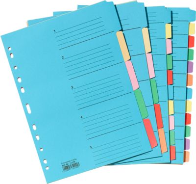 Farbiges Kartonregister, einzeln, für DIN A4, 5 Fächer
