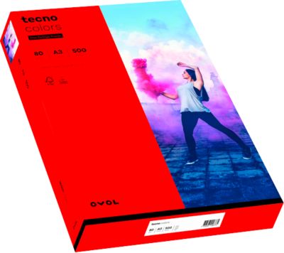 Farbiges Kopierpapier tecno colors, DIN A3, 80 g/m², intensivrot, 1 Paket = 500 Blatt