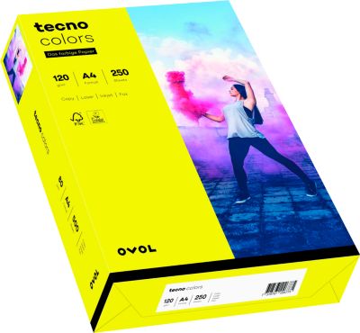Farbiges Kopierpapier tecno colors, DIN A4, 120 g/m², gelb, 1 Paket = 250 Blatt