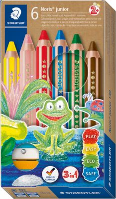 Farbstift Staedtler Noris junior, 3 in 1, Kartonetui, 6 sortierte Farben + Spitzer