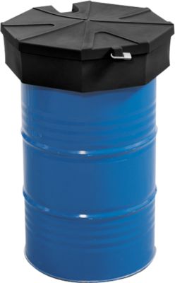 Fasstrichter, Polyethylen, schwarz, Ø 690 x H 190 mm, Füllvolumen 22 l, mit Deckel und Sieb