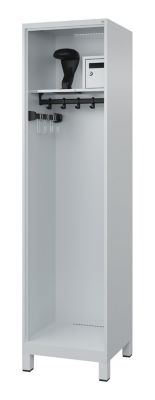 Feuerwehrspind C+P Evolo Flexo, 1 Abteil, Helmhalter, mit Füssen, B 500 x T 500 x H 1950 mm, RAL 7035 Lichtgrau