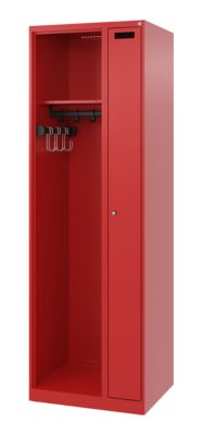 Feuerwehrspind C+P Evolo Kombi, 2 Abteile für 1 Person, ohne Helmhalter, Bodengleiter, B 600 x T 500 x H 1850 mm, RAL 3000 Feuerrot