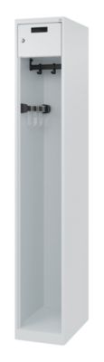 Feuerwehrspind C+P Evolo PRAKTUS, 1 Abteil, mit Sockel, Bodengleiter, B 300 x T 500 x H 1850 mm, RAL 7035 Lichtgrau