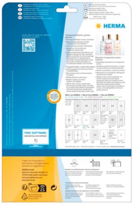 Folienetiketten HERMA 8016, permanenthaftend, selbstklebend, bedruckbar, No-Label-Effekt, B 45,7 x H 21,2 mm, Folie, transparent, 1200 Stück/25 Blatt