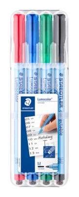 Folienstifte Staedtler Lumocolor® correctable, Linienbreite M, trocken abwischbar, 4 Stück