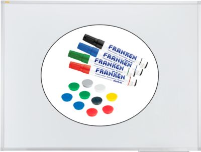 Franken Whiteboard X-tra!Line, Stahl, magnethaftend, beschreibbar, B 1200 x H 900 mm, weiß lackiert, inkl. 4 Whiteboard-Marker + 10 farblich sortierte Magnete