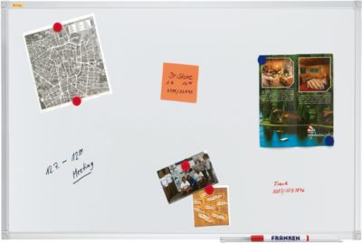 Franken Whiteboard X-tra!Line, Wandmontage im Hoch- & Querformat, Stahl weiß lackiert & Aluminiumrahmen, magnethaftend, Ablageschale, B 900 x H 600 mm