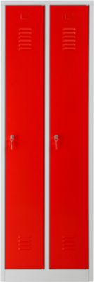 Garderobekast, 2 deuren, B 600 x H 1800 mm, cilinderslot, lichtgrijs/ vuurrood
