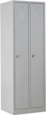 Garderobekast, 2 deuren, B 600 x H 1800 mm, draaigrendel slot, lichtgrijs/lichtgrijs