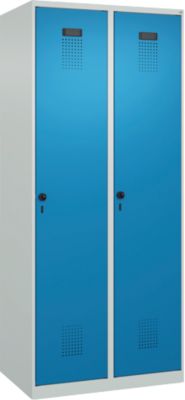 Garderobekast C+P Evolo Plus, 2 vakken, rechts scharnierend, veiligheidsdraaigrendel, B 800 x D 500 x H 1850 mm, lichtgrijs/lichtblauw
