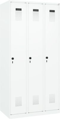 Garderobekast C+P Evolo Plus, 3 vakken, rechts scharnierend, veiligheidsdraaigrendel, B 900 x D 500 x H 1850 mm, verkeerswit/verkeerswit