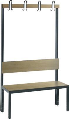 Garderobenbank Basic Plus, 1-seitig, Rückenlehne, ohne Schuhrost, Fußgestell schwarzgrau RAL 7021, B 1000 mm, Dekor Eiche Ser.