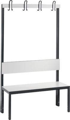 Garderobenbank Basic Plus, 1-seitig, Rückenlehne, ohne Schuhrost, Fussgestell schwarzgrau RAL 7021, B 1000 mm, Dekor weiss