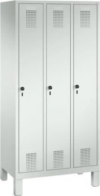 Garderobenspind Evolo S 3000, Stahl, 3 Abteile, Sicherheitsdrehriegelverschluss, lichtgrau RAL 7035/lichtgrau RAL 7035