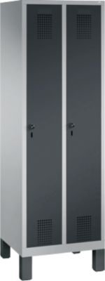Garderobenspind Evolo S 3000, Stahl, m. Füßen, 2 Abteile m. jew. B 300 mm, Sicherheitsdrehriegelverschluss, weißaluminium RAL 9006/anthrazit RAL 7016