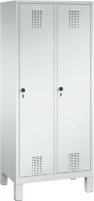 Garderobenspind Evolo S 3000, Stahl, m. Füßen, 2 Abteile m. jew. B 400 mm, Sicherheitsdrehriegelverschluss, lichtgrau RAL 7035/lichtgrau RAL 7035