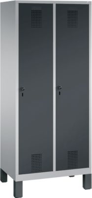 Garderobenspind Evolo S 3000, Stahl, m. Füßen, 2 Abteile m. jew. B 400 mm, Sicherheitsdrehriegelverschluss, weißaluminium RAL 9006/anthrazit RAL 7016