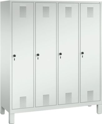Garderobenspind Evolo S 3000, Stahl, mit Füßen, 4 Abteile mit jeweils B 400 mm, Drehriegel, lichtgrau RAL 7035/lichtgrau RAL 7035