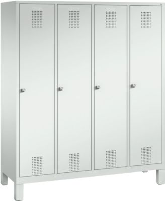 Garderobenspind Evolo S 3000, Stahl, mit Füßen, 4 Abteile mit jeweils B 400 mm, Zylinderschloss, lichtgrau RAL 7035/lichtgrau RAL 7035