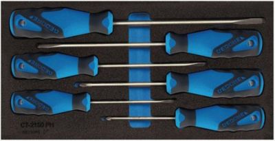 Gedore Werkzeugeinlage 1500 CT1-2150 PZ, 1/3 Modul, inkl. Schraubendrehersortiment, 6-tlg., B 157,5 x T 310 x H 35 mm, Schaumstoff, schwarz/blau