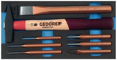 Gedore Werkzeugeinlage 1500 CT1-350, 1/3 Modul, inkl. Schlagwerkzeugsortiment, 8-tlg., B 157,5 x T 310 x H 35 mm, Schaumstoff, schwarz/blau