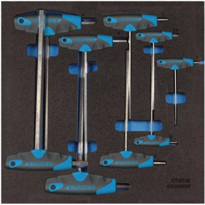 Gedore Werkzeugeinlage 1500 CT2-DT 2142, 2/3 Modul, inkl. Winkelschraubendrehersortiment, 9-tlg., B 315 x T 310 x H 35 mm, Schaumstoff, schwarz/blau