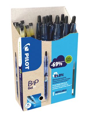Gelschreiber PILOT Bottle 2 Pen BeGreen, schwarz, Strichbreite 0,4 mm, dokumentenecht, 89 % Recyclingmaterial, 10 Stück + 10 Minen schwarz
