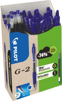 Gelschreiber PILOT G2-7, blau, Strichbreite 0,4 mm, dokumentenecht, 70 % Recycling-Kunststoff, 12 Stück + 12 Minen blau
