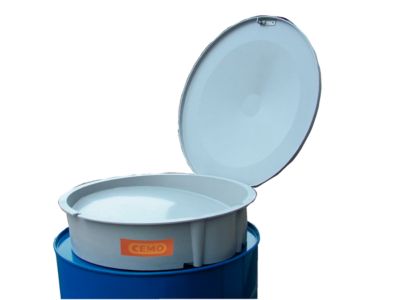 GFK-Einfülltrichter CEMO, mit Klappdeckel, für 200 l Fass, Durchmesser 560 mm