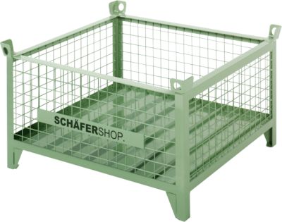 Gitterbehälter Schäfer Shop Select, mit festen Wänden, B 1200 x T 800 x H 605 mm, resedagrün RAL 6011, Traglast bis 1000 kg
