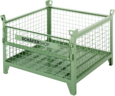Gitterbehälter Schäfer Shop Select, mit halbklappbarer Wand, B 1000 x T 800 x H 605 mm, resedagrün RAL 6011, Traglast bis 1000 kg