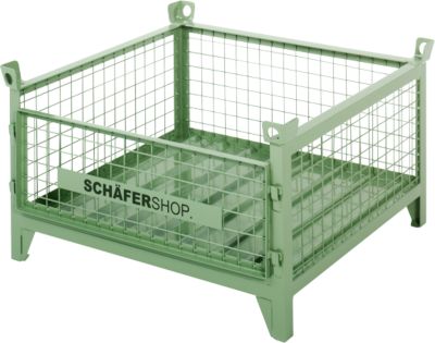 Gitterbehälter Schäfer Shop Select, mit herausnehmbarer Längswand, B 1000 x T 800 x H 525 mm, resedagrün RAL 6011, Traglast bis 1000 kg