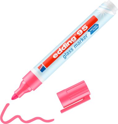 Glasmarker edding 95, für Glasoberflächen & Whiteboards, Strichbreite 1,5-3 mm, runde Spitze, 6er-Set, schwarz, weiß, gelb, orange, pink, hellblau