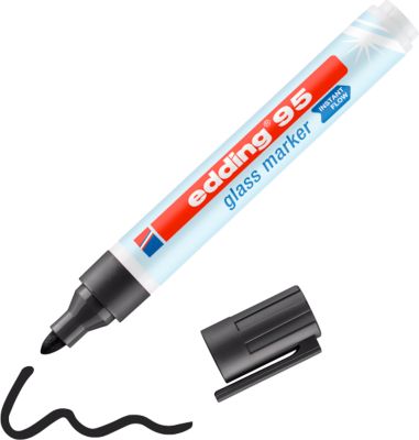 Glasmarker edding 95, für Glasoberflächen & Whiteboards, Strichbreite 1,5-3 mm, runde Spitze, schwarz