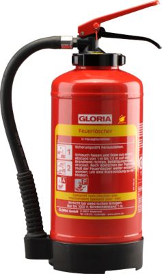 Gloria Fettbrand-Aufladelöscher FA3EASY, 3 Liter, 30 Sek. Spritzdauer, frostsicher bis -5 °C, mit Wandhalterung, Fußring, rot
