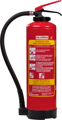 Gloria Fettbrand-Aufladelöscher FA6EASY, 6 Liter, 50 Sek. Spritzdauer, frostsicher bis -5 °C, mit Wandhalterung, Fußring, rot
