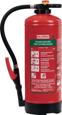 GLORIA Schaumfeuerlöscher 9L, Aufladegerät, Brandklasse 43 A 183 B, mit Wandhalterung