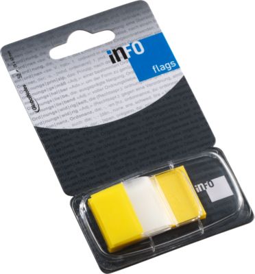 Haftnotizen INFO FLAGS, Z-Faltung, beschreibbar, selbstklebend, ablösbar, lösungsmittelfrei, 50 Blatt mit Spender, B 43 x H 25 mm, gelb-transparent