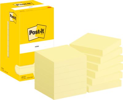 Haftnotizen Post-it 654 CY, 12 Blöcke, 100 Blatt je Block, 76 x 76 mm, PEFC-zertifiziert, gelb