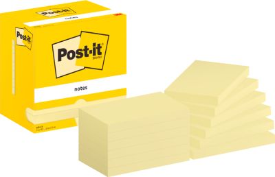Haftnotizen Post-it 655 CY, 12 Blöcke, 100 Blatt je Block, 76 x 127 mm, PEFC-zertifiziert, gelb