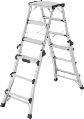HAILO Alu-Doppel-Teleskopleiter D100, 2 x 4 - 2 x 6 Stufen, Spreizsicherung, Kunststofffüße, bis 287 cm Arbeitshöhe, bis 150 kg