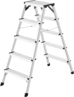 Hailo Alu-Sicherheits-Doppelstufenleiter D60 StandardLine, 2 x 5 Stufen, Rutschschutz, Soft-Grip-Sohle, bis 150 kg, EN 131, aluminium