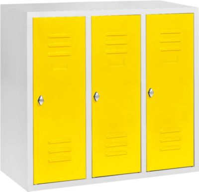 Halbhoher Kleiderspind, 3 Abteile, 300 mm, Drehriegelverschluss, lichtgrau/zinkgelb