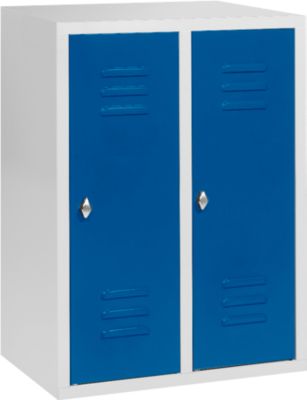 Halfhoge kledinglocker, 2 compartimenten, 300 mm, draaigrendelslot, lichtgrijs/gentiaanblauw